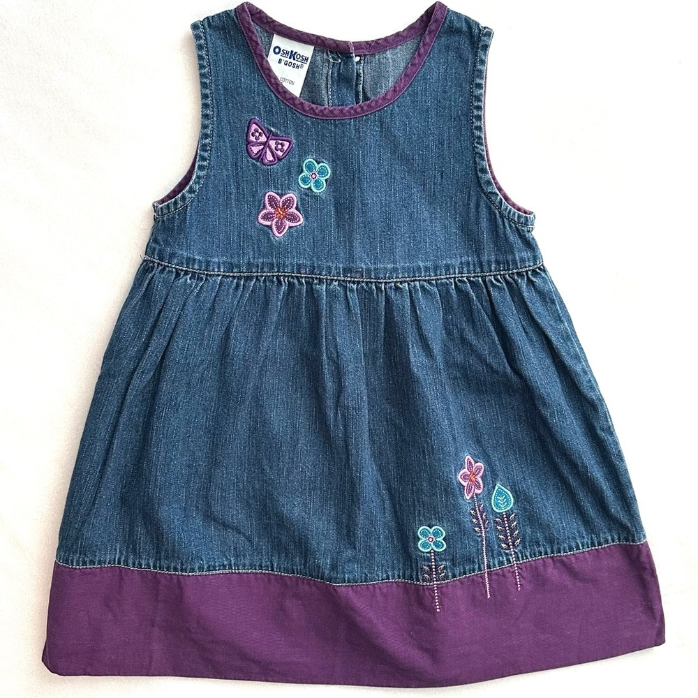 Vintage Y2K Oshkosh B’Gosh Denim Jean & Purple Sleeveless Dress 4T Toddler Girl